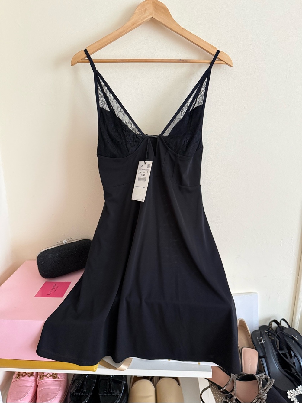 Zara Black Lace-Trim Mini Slip Dress